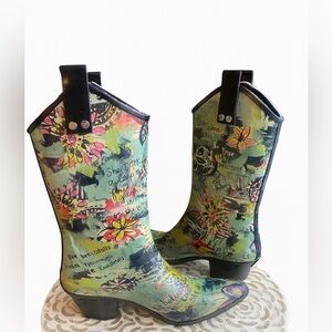 Bops by Beehive Artsy/Boho/Whimsical Cowboy-Style Rubber Rain Boots – Size 8